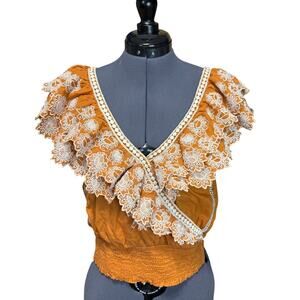 Anthropologie Lace Trim Wrap Top S Boho Cottagecore Flutter Sleeve